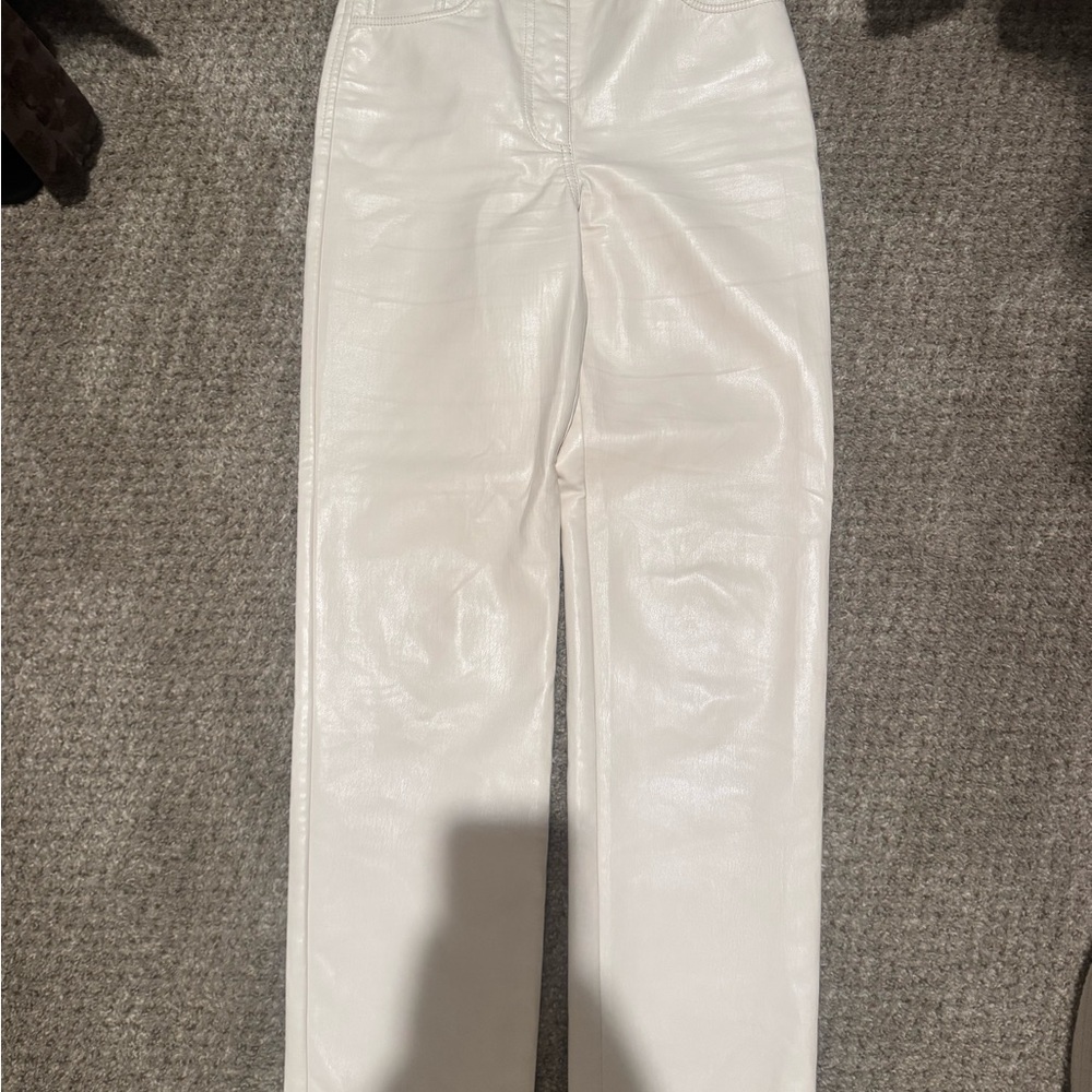 Aritzia White Faux Leather Straight-Leg Pants